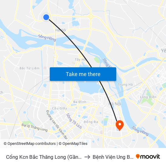 Cổng Kcn Bắc Thăng Long (Gần Cầu Vượt Bộ Hành) to Bệnh Viện Ung Bướu Hà Nội map