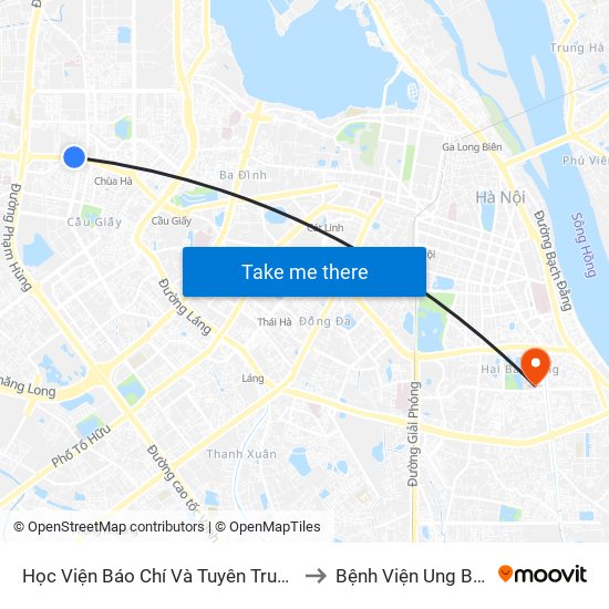 Học Viện Báo Chí Và Tuyên Truyền - 36 Xuân Thủy to Bệnh Viện Ung Bướu Hà Nội map