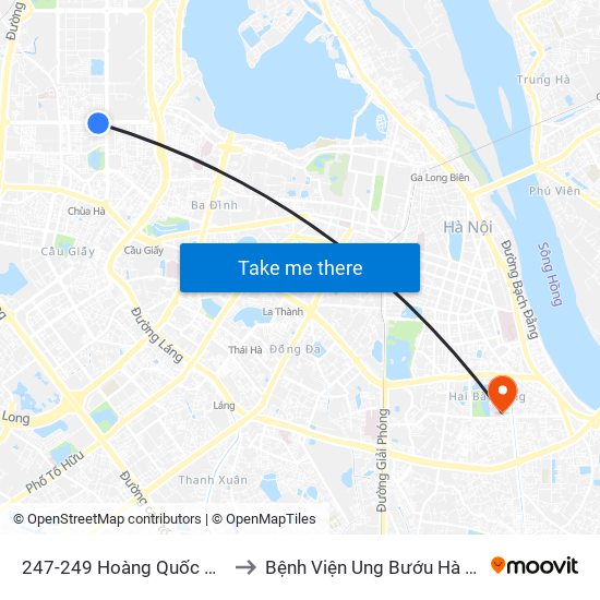 247-249 Hoàng Quốc Việt to Bệnh Viện Ung Bướu Hà Nội map