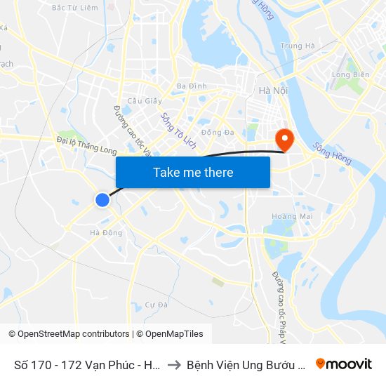 Số 170 - 172 Vạn Phúc - Hà Đông to Bệnh Viện Ung Bướu Hà Nội map