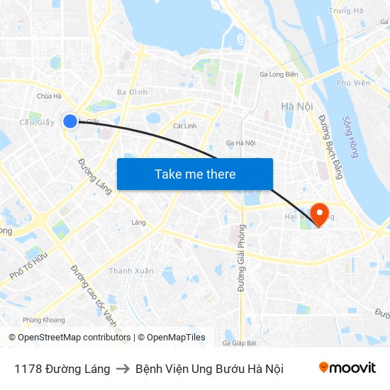 1178 Đường Láng to Bệnh Viện Ung Bướu Hà Nội map