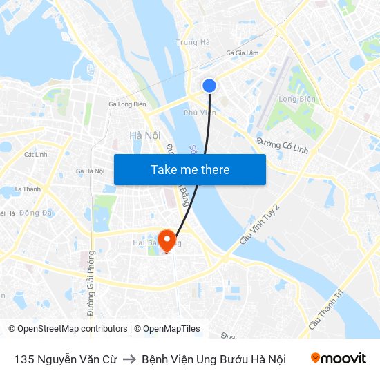 135 Nguyễn Văn Cừ to Bệnh Viện Ung Bướu Hà Nội map