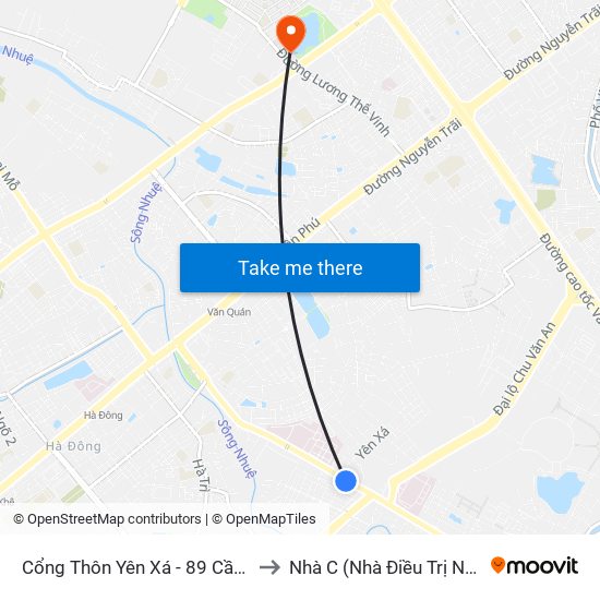 Cổng Thôn Yên Xá - 89 Cầu Bươu to Nhà C (Nhà Điều Trị Nội Trú) map