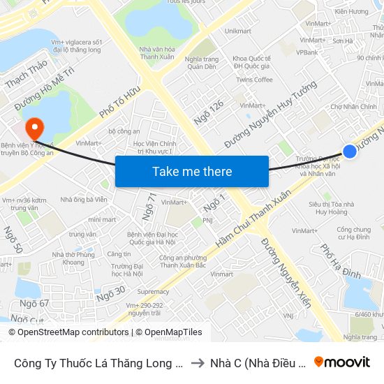 Công Ty Thuốc Lá Thăng Long - 235 Nguyễn Trãi to Nhà C (Nhà Điều Trị Nội Trú) map