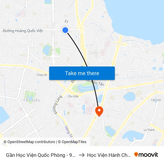 Gần Học Viện Quốc Phòng - 91 Hoàng Quốc Việt to Học Viện Hành Chính Quốc Gia map