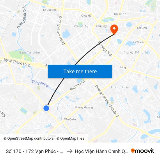 Số 170 - 172 Vạn Phúc - Hà Đông to Học Viện Hành Chính Quốc Gia map