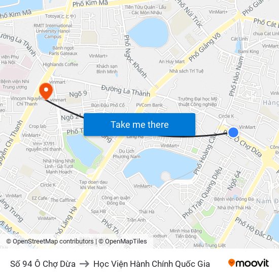 Số 94 Ô Chợ Dừa to Học Viện Hành Chính Quốc Gia map