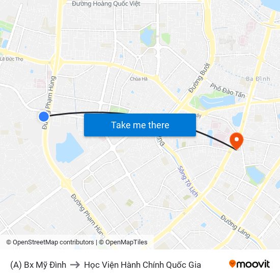 (A) Bx Mỹ Đình to Học Viện Hành Chính Quốc Gia map