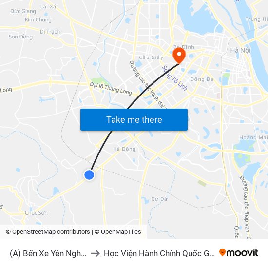 (A) Bến Xe Yên Nghĩa to Học Viện Hành Chính Quốc Gia map