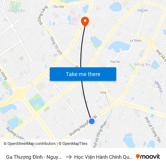 Ga Thượng Đình - Nguyễn Trãi to Học Viện Hành Chính Quốc Gia map