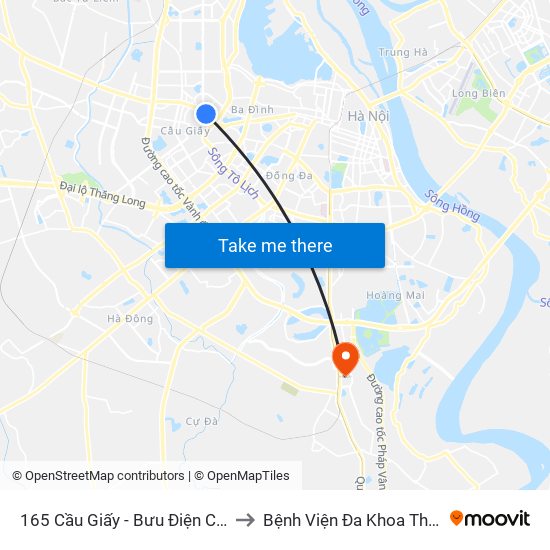 165 Cầu Giấy - Bưu Điện Cầu Giấy to Bệnh Viện Đa Khoa Thanh Trì map