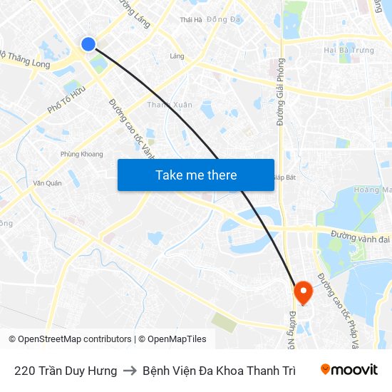 220 Trần Duy Hưng to Bệnh Viện Đa Khoa Thanh Trì map