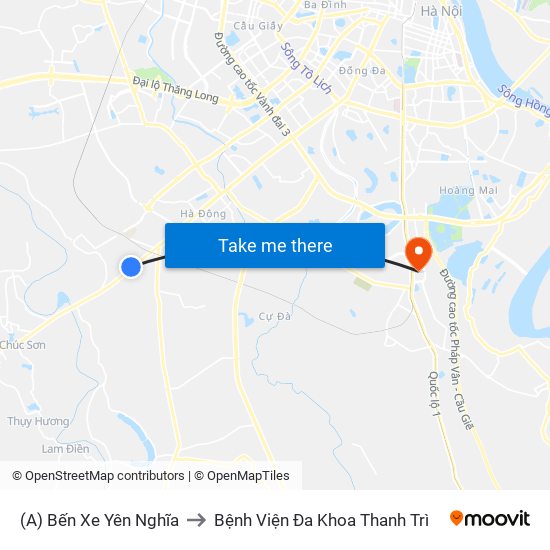 (A) Bến Xe Yên Nghĩa to Bệnh Viện Đa Khoa Thanh Trì map