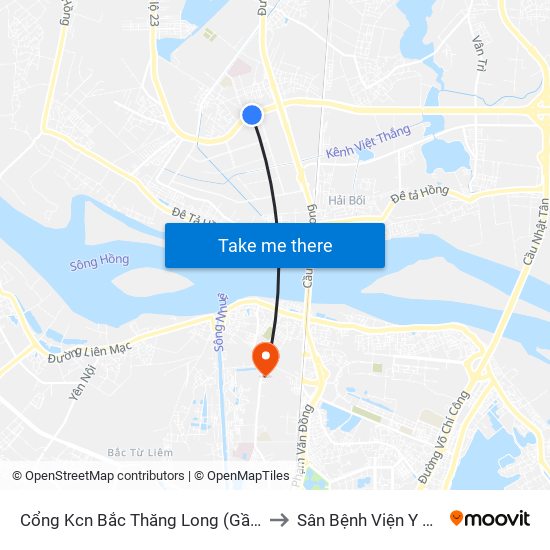 Cổng Kcn Bắc Thăng Long (Gần Cầu Vượt Bộ Hành) to Sân Bệnh Viện Y Tế Công Cộng map