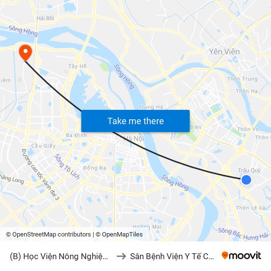 (B) Học Viện Nông Nghiệp Việt Nam to Sân Bệnh Viện Y Tế Công Cộng map