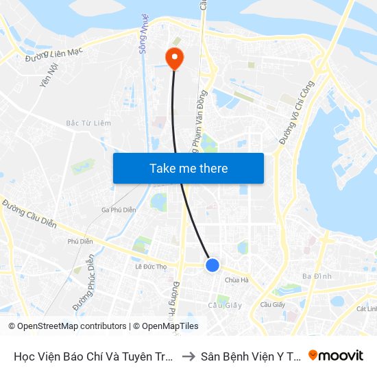 Học Viện Báo Chí Và Tuyên Truyền - 36 Xuân Thủy to Sân Bệnh Viện Y Tế Công Cộng map