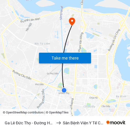 Ga Lê Đức Thọ - Đường Hồ Tùng Mậu to Sân Bệnh Viện Y Tế Công Cộng map