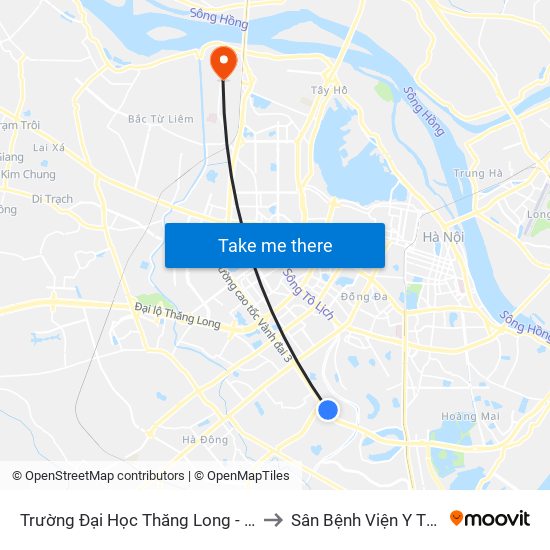 Trường Đại Học Thăng Long - Nghiêm Xuân Yêm to Sân Bệnh Viện Y Tế Công Cộng map