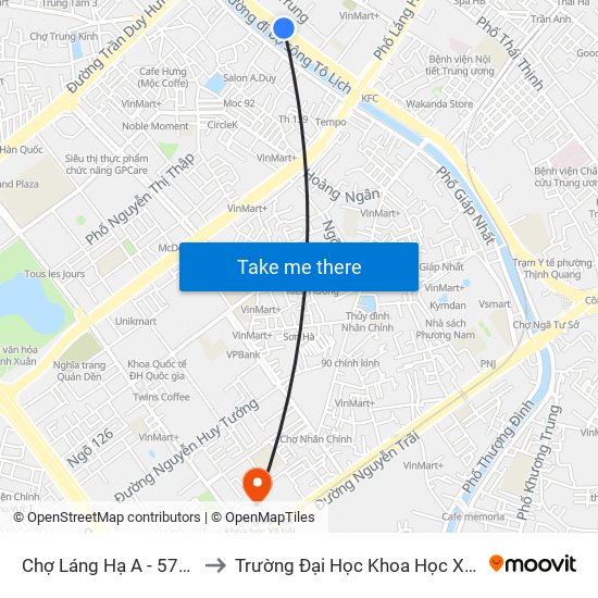 Chợ Láng Hạ A - 572 Đường Láng to Trường Đại Học Khoa Học Xã Hội Và Nhân Văn map