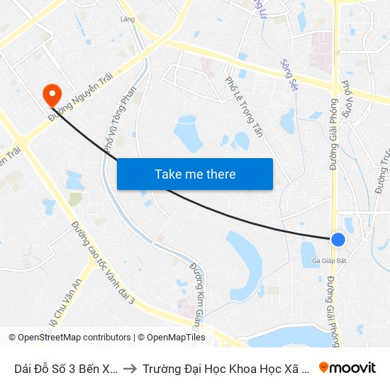 Dải Đỗ Số 3 Bến Xe Giáp Bát to Trường Đại Học Khoa Học Xã Hội Và Nhân Văn map