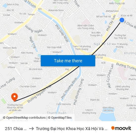 251 Chùa Bộc to Trường Đại Học Khoa Học Xã Hội Và Nhân Văn map