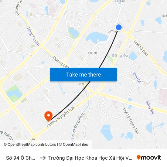 Số 94 Ô Chợ Dừa to Trường Đại Học Khoa Học Xã Hội Và Nhân Văn map