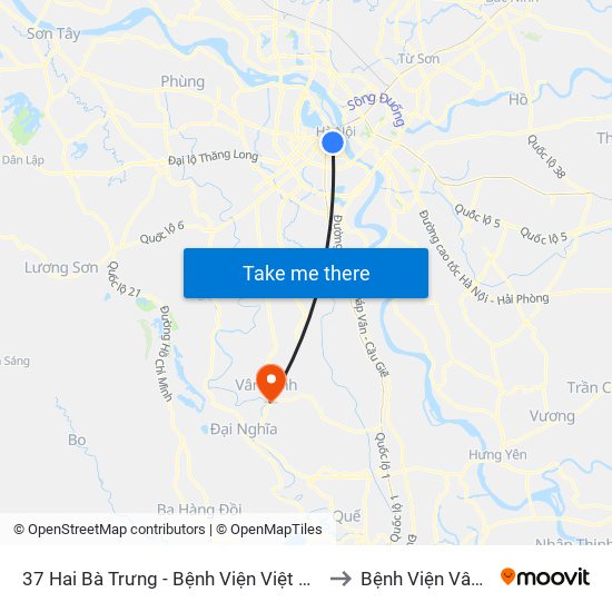 37 Hai Bà Trưng - Bệnh Viện Việt Nam Cu Ba to Bệnh Viện Vân Đình map