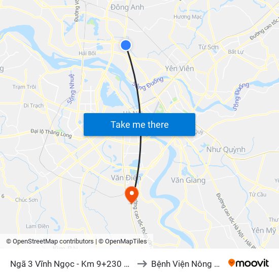 Ngã 3 Vĩnh Ngọc - Km 9+230 Quốc Lộ 3 to Bệnh Viện Nông Nghiệp map