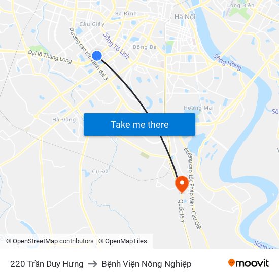 220 Trần Duy Hưng to Bệnh Viện Nông Nghiệp map