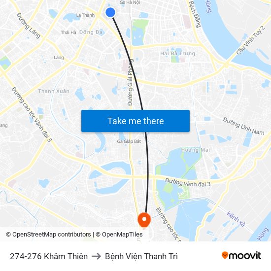 274-276 Khâm Thiên to Bệnh Viện Thanh Trì map