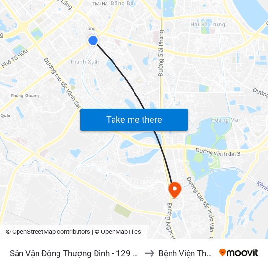 Sân Vận Động Thượng Đình - 129 Nguyễn Trãi to Bệnh Viện Thanh Trì map