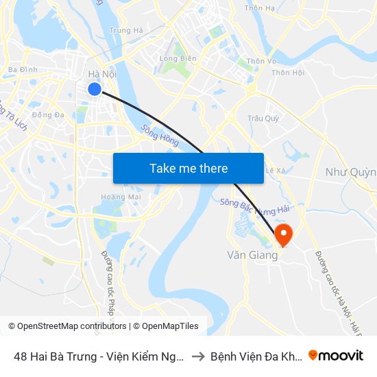 48 Hai Bà Trưng - Viện Kiểm Nghiệm Thuốc Trung Ương to Bệnh Viện Đa Khoa Văn Giang map