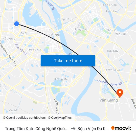 Trung Tâm Khtn Công Nghệ Quốc Gia - 18 Hoàng Quốc Việt to Bệnh Viện Đa Khoa Văn Giang map