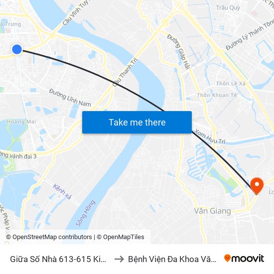 Giữa Số Nhà 613-615 Kim Ngưu to Bệnh Viện Đa Khoa Văn Giang map