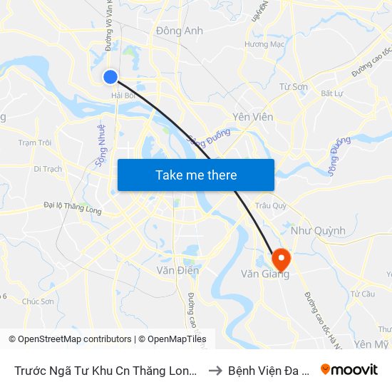 Trước Ngã Tư Khu Cn Thăng Long 100m (Chiều Nội Bài - Hà Nội) to Bệnh Viện Đa Khoa Văn Giang map