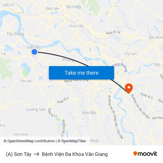 (A) Sơn Tây to Bệnh Viện Đa Khoa Văn Giang map