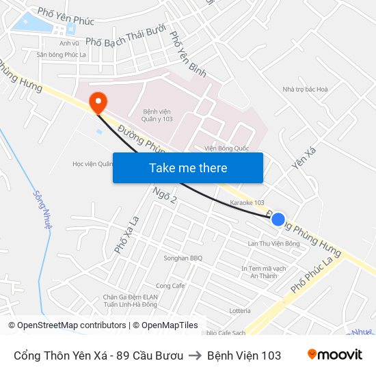 Cổng Thôn Yên Xá - 89 Cầu Bươu to Bệnh Viện 103 map