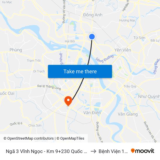 Ngã 3 Vĩnh Ngọc - Km 9+230 Quốc Lộ 3 to Bệnh Viện 103 map