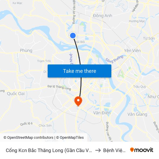 Cổng Kcn Bắc Thăng Long (Gần Cầu Vượt Bộ Hành) to Bệnh Viện 103 map