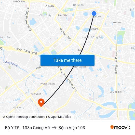 Bộ Y Tế - 138a Giảng Võ to Bệnh Viện 103 map