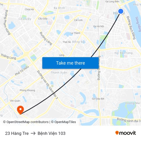 23 Hàng Tre to Bệnh Viện 103 map