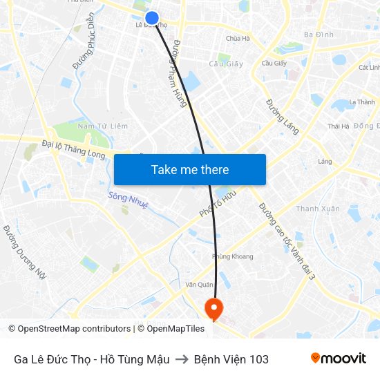 Ga Lê Đức Thọ - Hồ Tùng Mậu to Bệnh Viện 103 map