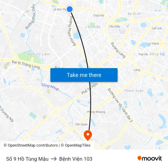 Số 9 Hồ Tùng Mậu to Bệnh Viện 103 map