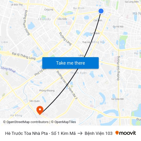 Hè Trước Tòa Nhà Pta - Số 1 Kim Mã to Bệnh Viện 103 map