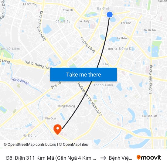 Đối Diện 311 Kim Mã (Gần Ngã 4 Kim Mã - Vạn Bảo) to Bệnh Viện 103 map