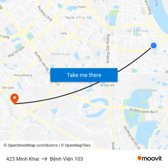 423 Minh Khai to Bệnh Viện 103 map
