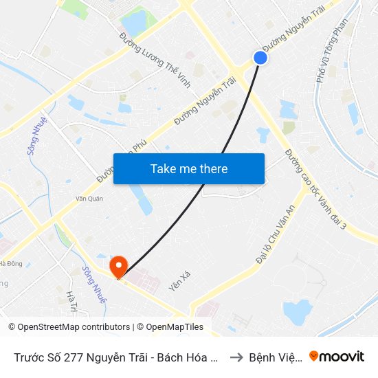 Trước Số 277 Nguyễn Trãi - Bách Hóa Giày Thượng Đình to Bệnh Viện 103 map