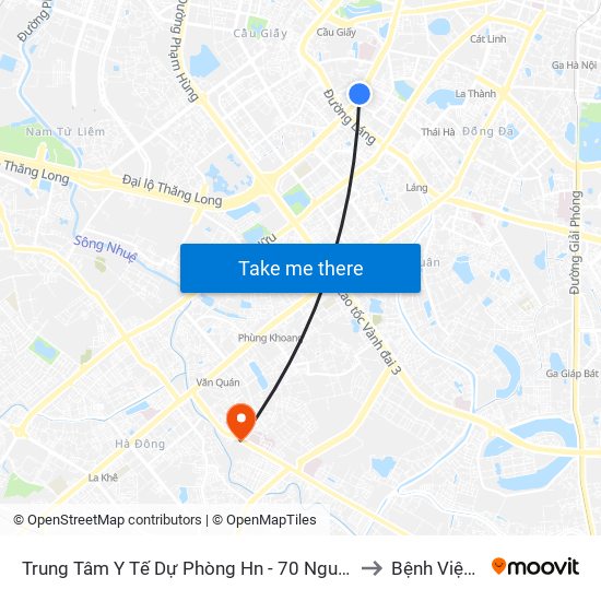 Trung Tâm Y Tế Dự Phòng Hn - 70 Nguyễn Chí Thanh to Bệnh Viện 103 map