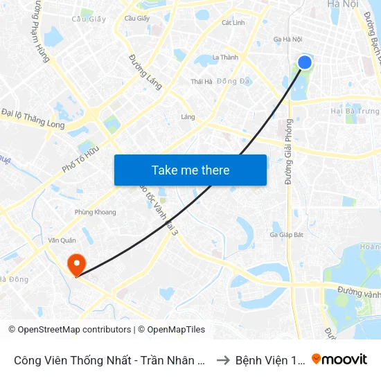 Công Viên Thống Nhất - Trần Nhân Tông to Bệnh Viện 103 map