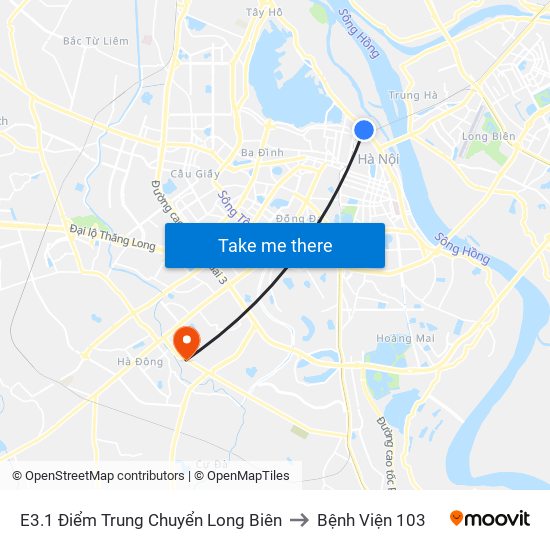 E3.1 Điểm Trung Chuyển Long Biên to Bệnh Viện 103 map